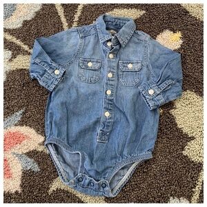 OshKosh Denim Blue Jean Long Sleeve Snap Button Onesie Bodysuit Baby Toddler